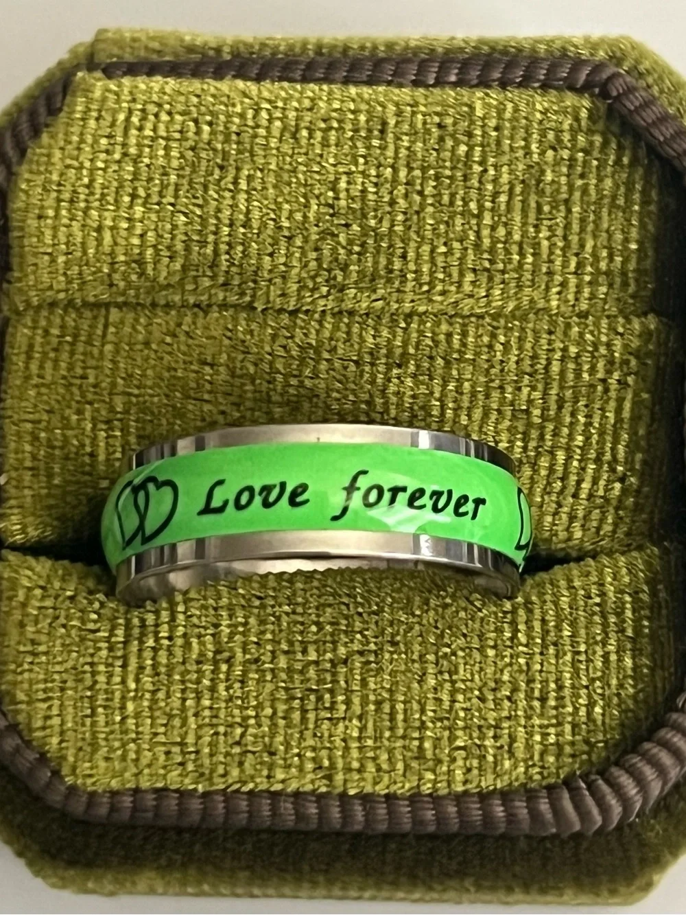Love Forever Stainless Steel Men's Ring in Neon Green Size 10